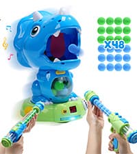 EagleStone Dinosaur Shooting Toys for Boys 5 6 7 8 9 Years Old, Electronic Kids Target Games w/ Air Pump Gun, LCD Score Record, Sound, 24 Foam Balls, Birthday Party Favor,Christmas Gifts for Toddlers