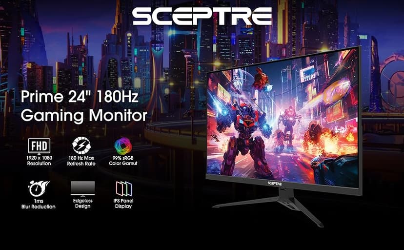 Sceptre New IPS 24-inch Gaming Monitor 180+Hz DP x2 HDMI x2 1ms 100% sRGB Build-in Speakers Machine Black 2026 (E248B-FPT168 Series)