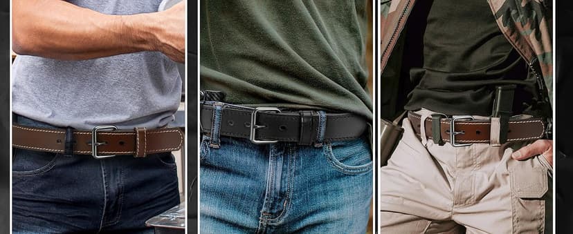 YOETEY Leather Gun Belt for Men - 1.5" Heavy Duty Belt for Work CCW