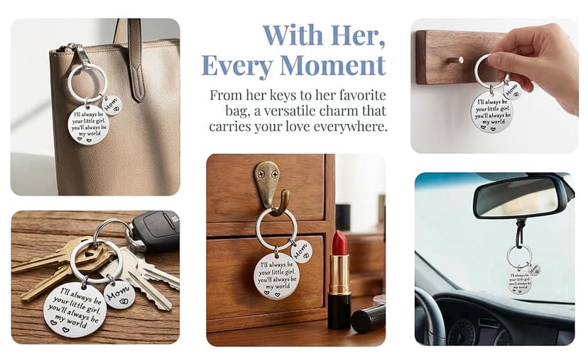 Mothers Day Gifts, Mom Gifts from Daughter for Birthday, I'll Always Be Your Little Girl, You Will Always Be My World, Best Mom Ever Keychain for Valentines Day Christmas Stocking Stuffers