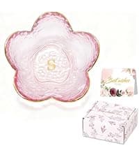 Purple Flower Jewelry Dish Glass Ring Dish Jewelry Tray Cute Vanity Organiser Room Decor Aesthetic Nightstand Bathroom Decor Trinket Dish Ring Holder Valentine's Friendship Birthday Gifts for Women