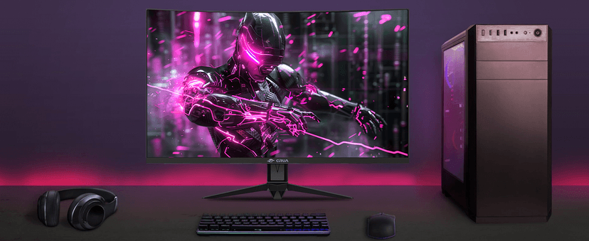 CRUA 27'' Curved Gaming Monitor 260Hz/240Hz, QHD 1440P 1800R VA Panel Computer Monitor with Built-in Speakers, Support AMD FreeSync, 120% sRGB, Blue Light Filter, HDMI2.0 & DP1.4, Wall Mountable-Black
