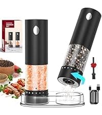 CIRCLE JOY Gravity Electric Salt and Pepper Grinder Set Automatic Salt and Pepper Grinder Set with LED Light, Battery Operated, Adjustable Coarseness, Large Capacity, for Home Kitchen BBQ, Black B0DFY5TNFX