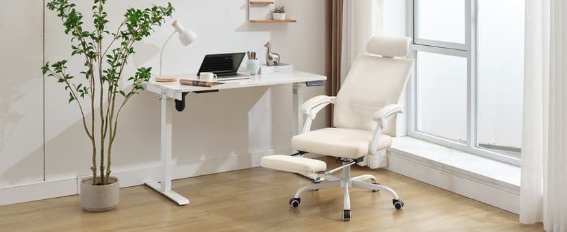 Qulomvs Mesh Ergonomic Office Chair with Footrest Home Office Desk Chair with Headrest and Backrest 90-135 Adjustable Computer Executive Desk Chair with Wheels 360 Swivel Task Chair