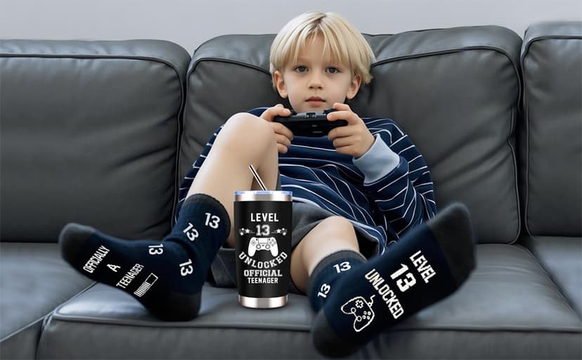 JTAMOHI 8 Pcs Happy 13th Birthday Gifts for Boys, 13 Year Old Boy Birthday Gifts Ideas with 20 Oz Tumbler, Funny Socks, Toilet Paper, Teen Wallet, Bracelet, Keychain for Son, Nephew, Grandson, Brother B0DSPNCMLB