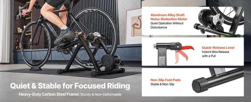 VEVOR Bike Trainer, 6 Level Resistance, 26-29 in & 700C Wheels, Foldable Magnetic Bicycle Stationary Stand for Indoor Exercise Riding with Quick Release Skewer & Front Wheel Riser Block for Road Bikes