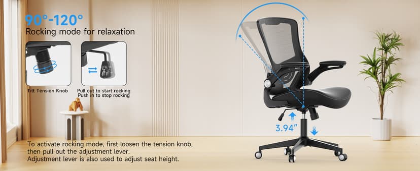 Office Chair Ergonomic Desk Chair 350lbs Comfy Mesh Computer Chair with Adjustable Lumbar Support Flip-up Armrests, Executive Rolling Swivel Comfy Task Chair for Home Office