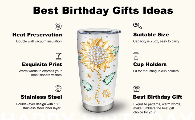 60th Birthday Gifts for Women Tumbler 20oz, Happy 60th Birthday Decorations, 60 Year Old Gifts for Women/Her/Mom/Grandma