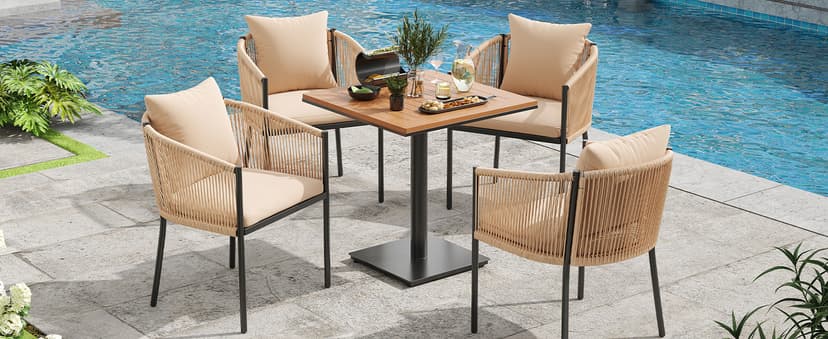 Soohow Rattan Outdoor Patio Dining Chairs Set of 6, Woven Wicker Chairs with Cushions, All Weather Ergonomic Comfort, for Balcony, Backyard and Poolside