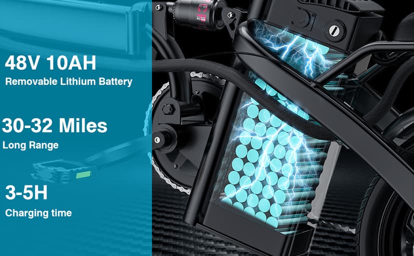 Electric Bike for Adults and Teens, 560-740W Motor, 20-25MPH Compact Commuter Folding Ebike, 32 Miles Range, 48V 10Ah Battery, 3-Level Pedal Assist, 14" Foldable Electric Bicycle, UL 2849 Certified