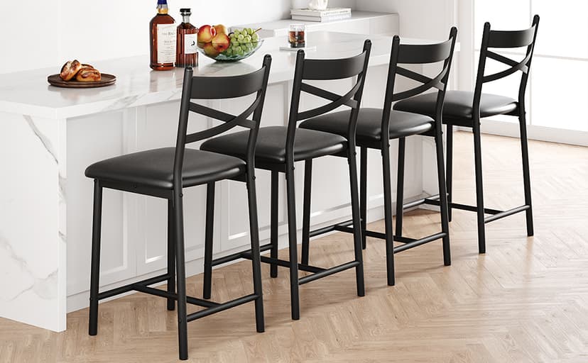 IDEALHOUSE 26 Inch Bar Stools Set of 4, Upholstered Bar Chairs with Back, Thick Cushion, Counter Height Barstools for Kitchen Island Apartment Counter Bar (4)