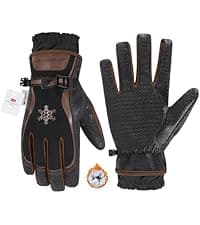 HANDLANDY Genuine Sheepskin Leather Gloves for Men Winter Driving Warm Thermal Wrist Gloves Fleece Lining for Cold Weather