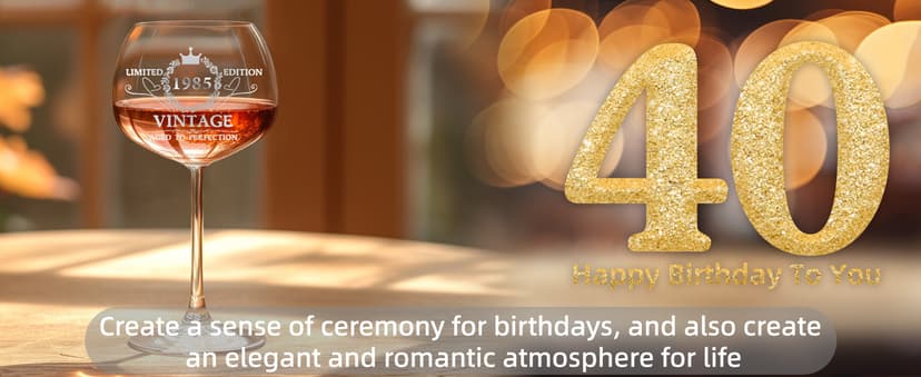 40TH Birthday Gifts for Her, Vintage 1985 40th Wine Glass, 40 Year Old Birthday Decorations For Women, Funny 40 Bday Gifts Idea For Women, Friends, Daughter, Sister Mom - Turning 40 Present