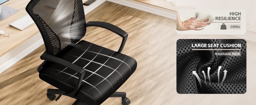 Furmax Office Chair Ergonomic Computer Desk Mesh Chair Mid Back Swivel Lumbar Support with Armrest (1, Black)