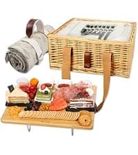 Hap Tim Picnic Basket Backpack for 2 Person with 2 Insulated Cooler Compartment, Wine Holder, Fleece Blanket, Cutlery Set, Wedding Gifts for Couples, Bridal Shower Gifts, Engagement Gifts