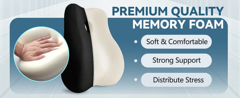 Seat Cushion & Lumbar Support Pillow for Office Chair,Memory Foam Chair Cushions for Tailbone Pain, Non-Slip Back Support for Desk,Gaming Chair,Wheelchair, Breathable & Machine Washable
