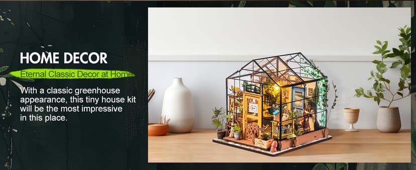 Rolife DIY Miniature House Kit Greenhouse, Tiny House Kit for Adults to Build, Mini House Making Kit with Furniture, Halloween/Christmas Decorations/Gifts for Family and Friends (Cathy's Greenhouse)
