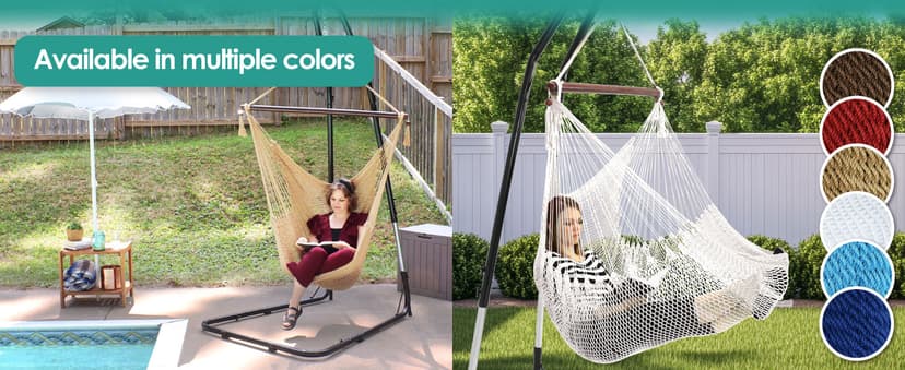 Sunnydaze Outdoor Hammock Chair Swing for Reading - Hanging Hammock Swing for Indoor or Patio - 300lb Capacity - Caribbean XL - Tan
