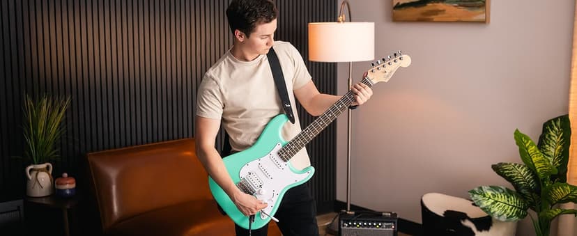 Fender Squier Debut Series Stratocaster HSS Electric Guitar, Beginner Guitar, 2-Year Warranty, Includes Free Lessons, Sea Foam Green with Satin Urethane Finish
