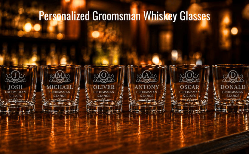Six groomsmen glasses for larger wedding party gifts Groomsmen Engraved Whiskey Glass Set of 6 B0GM8TX93M
