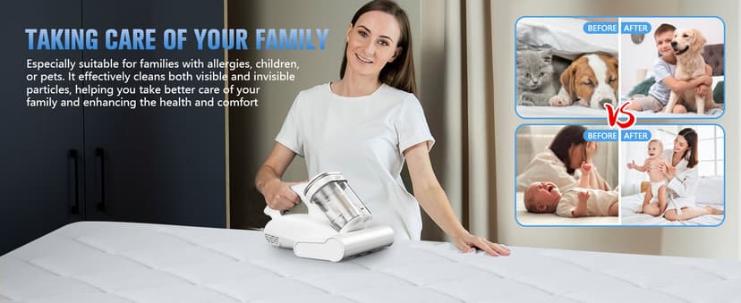 Bed Vacuum Cleaner Mattress Vacuum Cleaner,16Kpa Powerful Handheld Vacuums with UV-C Light & Double Dust Cup & High Heating & Ultrasonic & Anion for Bed Sofa