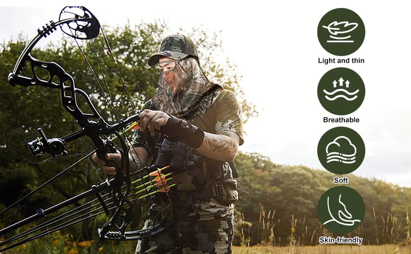 Watayo 2 Pcs Camo Hunting Face Mask, Hunting Head Net Camouflage Balaclava, Adjustable Hunting Breathable Mesh Mask for Men