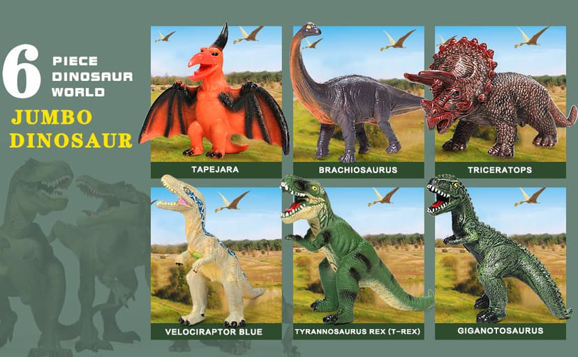 Gzsbaby 6 Piece Jumbo Dinosaur Toys for Kids 3-5 and Toddlers, Large Soft Dinosaur Toys for Lovers - Perfect Party Favors, Birthday Gifts