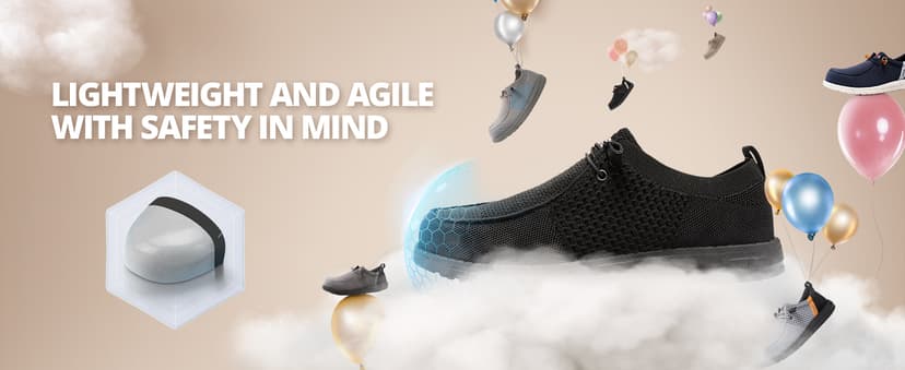 LARNMERN Slip On Steel Toe Shoes Men Lightweight Comfortable Lounging Walking Sneakers Steel Toe Loafers