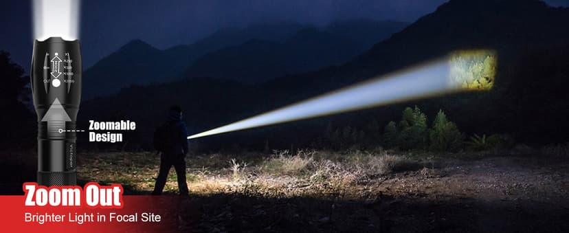 Victoper LED Flashlight 2 Pack, Bright Tactical Torch High Lumens with 5 Modes, Waterproof Zoomable Flash Light for Outdoor, Gifts for Men, Dorm Room Hunting Camping Essentials Gear for Guys