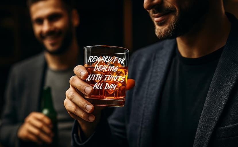 Reward For Dealing With Idiots All Day Whiskey Glass, Funny Gifts for Men Coworker Friend Husband Boss Him Christmas Bosses Day Birthday, 10 OZ Old Fashioned Glass with Gift Box