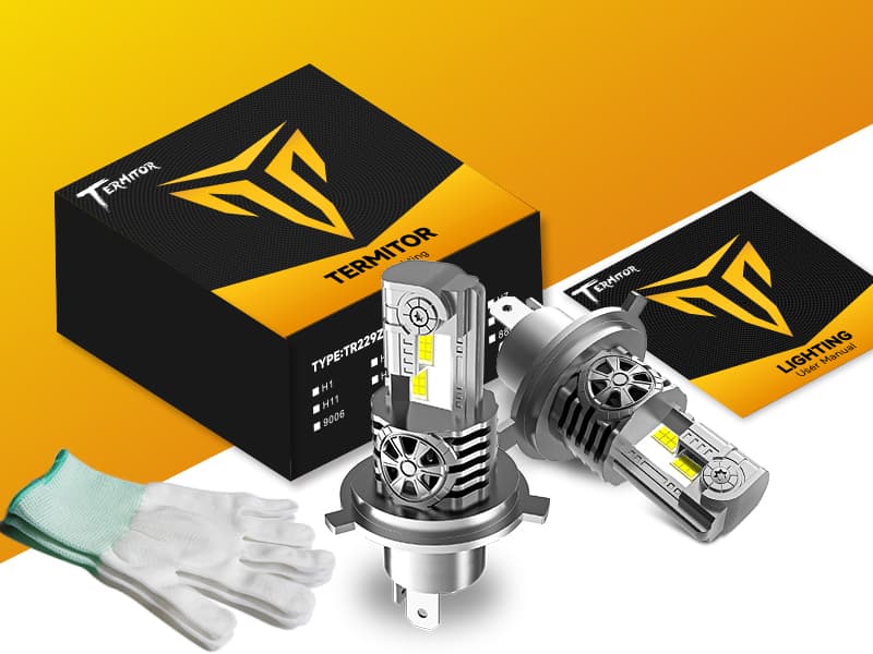 Termitor Latest H4/9003/HB2 Light Bulbs, 50,000LM Brightness, 6500K White Super Bright, 1:1 Halogen Size, 6500 Cool White H4 Fog Lights, No Adapter Required, Easy Install, Non-Polarity, Pack of 2
