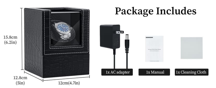 Mcbazel Mcbazel Single Watch Winder, Ultra Quiet Japanese Motor Automatic Watch Winder Box with Multiple Rotation Modes, Premium Watch Winder for Automatic Watches (AC/ Battery Powered) - Black with Crocodile Pattern