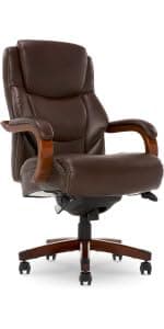 La-Z-Boy® Bellamy Executive Office Chair with Memory Foam Cushions, Real Wood Arms and Swivel Base, Waterfall Seat Edge, Faux Bonded Leather, Brown