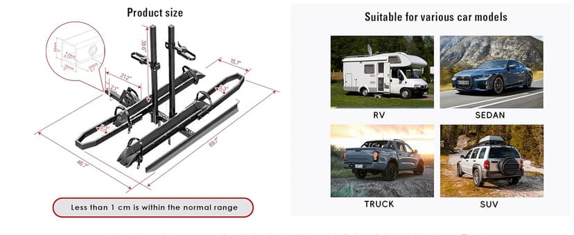 Ebike Rack with Ramp, Foldable Bike Rack for Tow Hitch, Heavy Duty Bike Carrier for 2 Fat Tire Bikes with 300LBS Load Capacity - Fits SUV, Truck, Trailer, RV