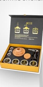 Whiskey Bourbon Smoker Kit 𝗣𝗥𝗘𝗠𝗜𝗨𝗠 Smoky bar Set. Natural American Solid Oak Smoker. A Great Home bar Gift, Easily Make The Legendary Smoked Cocktails and Old fashioneds at Home.