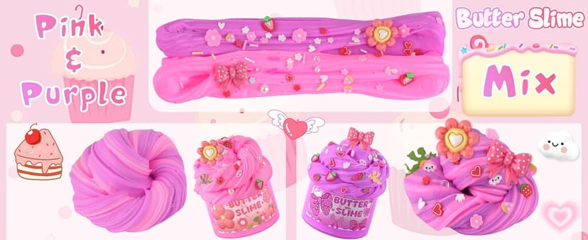 Party favor, goodie bag stuffer, Easter basket filler and sensory toy for kids ages 4-10 6-Pack Pink Slime Kit for Girls, Cloud Butter Squishy Birthday Gift Set B0CYT6D2ZS