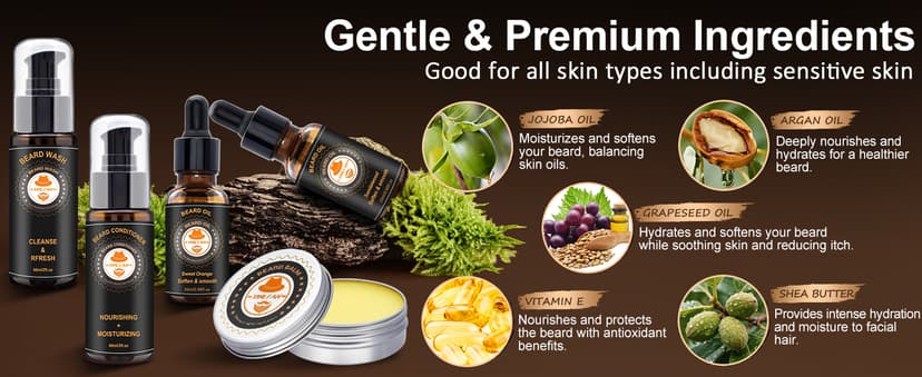 XIKEZAN Beard Kit for Men Grooming & Care w/Beard Conditioner, Wash, Oil, Balm, Brush, Comb,Birthday Fathers Valentines Gifts for Men Him Dad Husband Boyfriend Christmas Gifts Mens Stocking Stuffers
