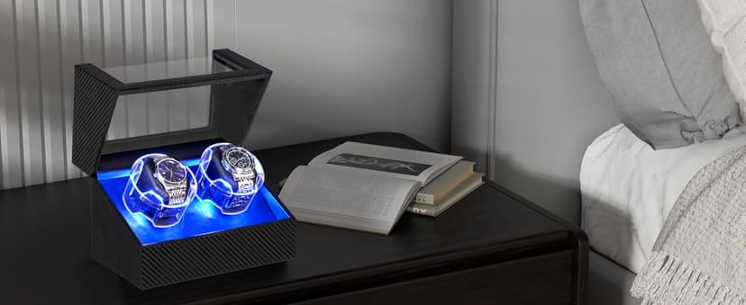 ANWBROAD ANWBROAD Watch Winder for Automatic Watches, Double Automatic Watch Winder Box with Quiet Japanese Motor, 4 Modes Dual Watch Winder wIth LED Light, Type-C Adapter, UJWW016C