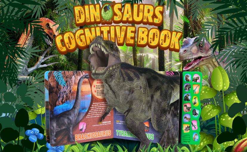 Dinosaur Toys,Dinosaur Sound Book with Pack of 12 Toy Figures,Realistic Roars,Interactive Perfect for Kids Dinosaurs Educational Toys for 3 4 5 6Year Old Boys&Girls