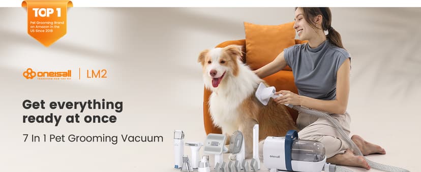 oneisall Dog Grooming Vacuum, Pet Grooming Vacuum with Clipper Nail Grinder, 1.5L Dust Cup Dog deshedding Brush with 7 Tools for Shedding Pet Hair, Home Cleaning(Blue)