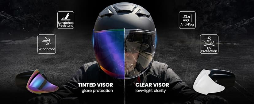 XFMT 3/4 Open Face Motorcycle Helmet Dual Visor Moped Street Bike Scooter Helmet with Internal Sunshield for Adults Men & Women, DOT Approved