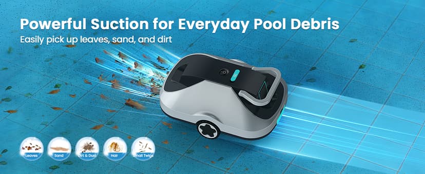C1 Robotic Pool Cleaner, 200-Min Cordless Pool Vacuum for Above Ground & Inground Pools up to 2500 Sq.ft, Automatic Pool Vacuum Robot for Leaves & Dirt, Powerful Suction Self-Parking-Teal