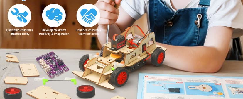 Poraxy STEM Kits for Kids 8-10, STEM Toys for Boys Age 8-12, Remote Control Car, Wooden 3D Puzzles 8-13 Science Projects Building Model, Birthday Gifts for 8 9 10 11 12 13 14 Year Old Teen Boys Girls