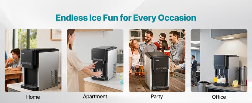 VEVOR Water Dispenser with Ice Maker, 3-in-1 Countertop Water Dispenser, 35 LBS/24H, 12 Cubes/7 Min Fast Ice Making with 4 LBS Storage, Bullet/Crushed ICES & Cold-Water, for Home, Kitchen, Party