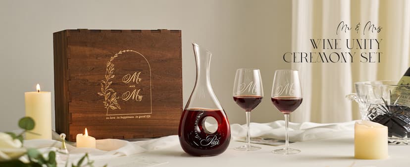 AW BRIDAL Mr and Mrs Wine Glasses and Decanter Set, Wedding Bridal Shower Engagement Gift for Couples 2025, Wedding Glasses for Anniversary Bride Bachelorette with Wood Keepsake Box