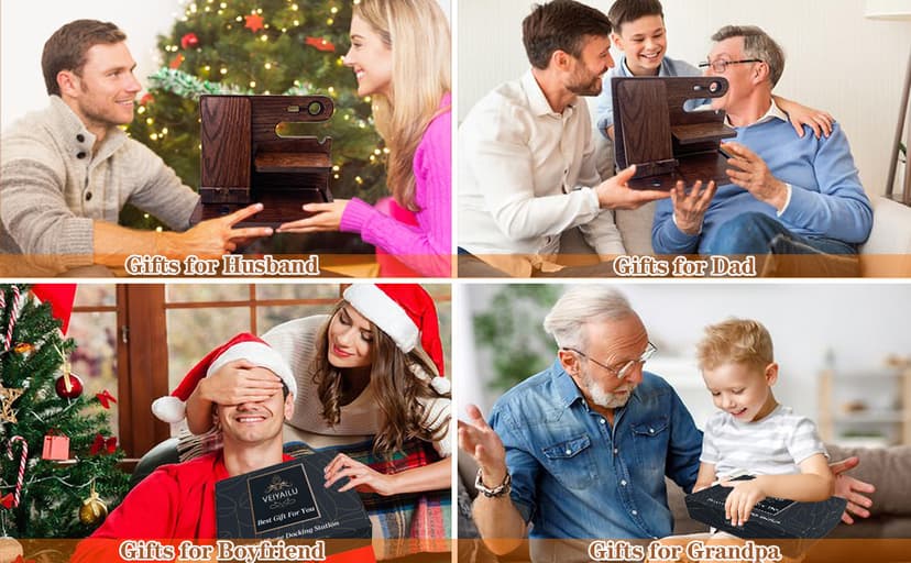Gifts for Men Women Brother Boss Boyfriend Him Nightstand Organizer Gifts for Dad from Daughter Son Wood Phone Docking Station (Dark Brown)
