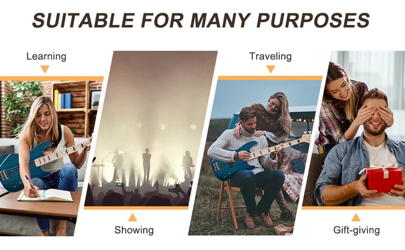 GLARRY GP Series Full Size Electric Bass Guitar 4 String Beginner Kit Canadian Maple Fingerboard with Cable, Strap, Bag and Accessories(Blue)