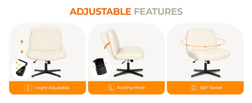 Orange Factory Criss Cross Chair No Wheel Wide Cross Legged Office Desk Vanity Chair Comfy Fabric Armless Adjustable Swivel for Home Computer Task (Beige No Wheel, Classic Fabric)