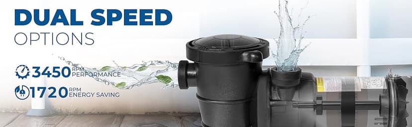 XtremepowerUS 1.5HP Above Ground Swimming Pool Pump 2-Speed Pump Spa 1.5" inch High Flow Dual Speed Self Filter Basket w/ Pool Hose Adapter