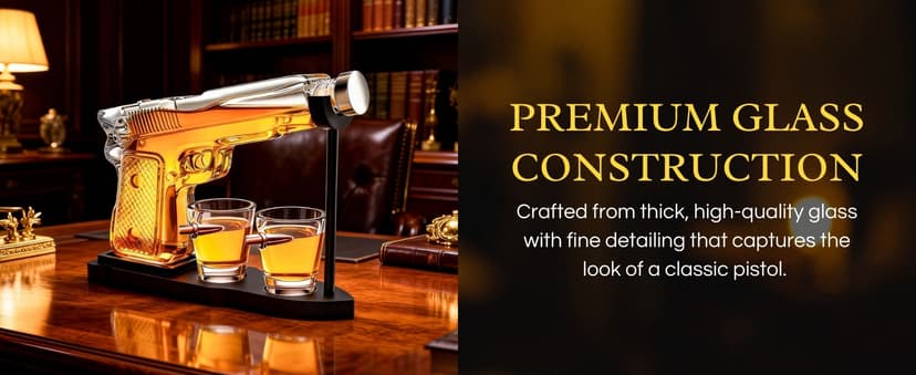 Gifts for Men Dad, 10.1 Oz Whiskey Gun Decanter Set + 2 Bullet Glasses - Unique Birthday Pistol Gift Ideas Daughter Son, Personalized Liquor Dispenser - Scotch Bourbon Vodka, Him, Brother Husband